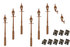 DCC Concepts 4mm Scale Gas Lamps Value Pack – Brown (2x Wall Lamps, 6x Street/Platform Lamps)