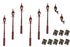DCC Concepts 4mm Scale Gas Lamps Value Pack – Maroon (2x Wall Lamps, 6x Street/Platform Lamps)