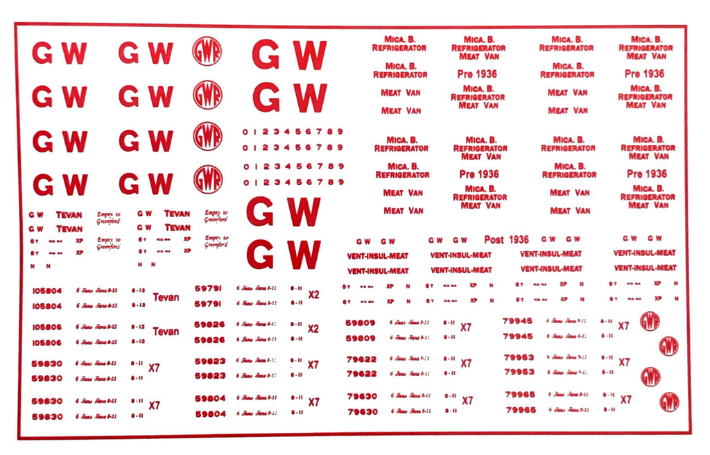 Modelmaster Decals - MM603 (N Gauge) GWR Refrigerated Van Decals - RED ...