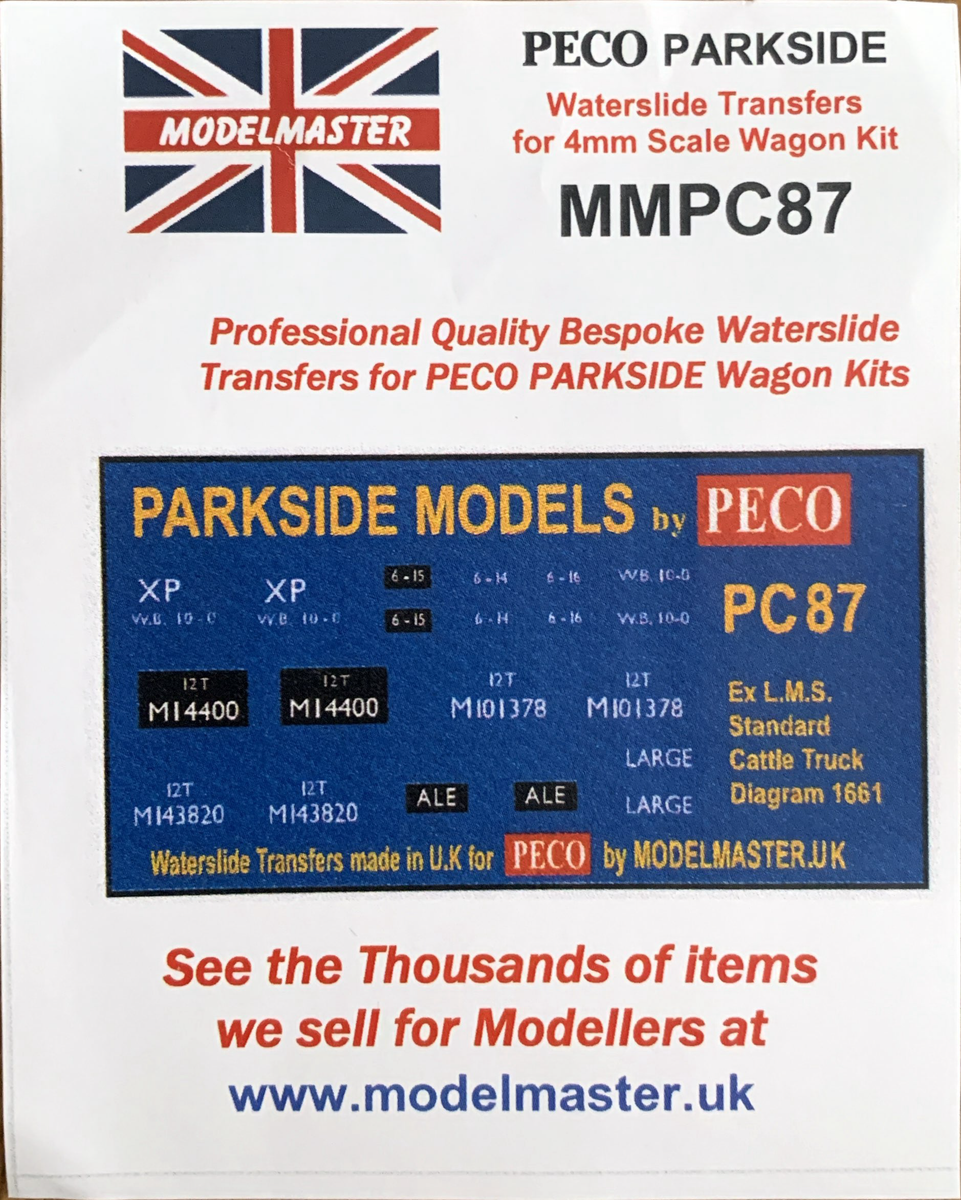 Modelmaster Decals Modelmaster Decals - MMPC87 OO Gauge Decals for Peco Parkside 4mm Scal ...
