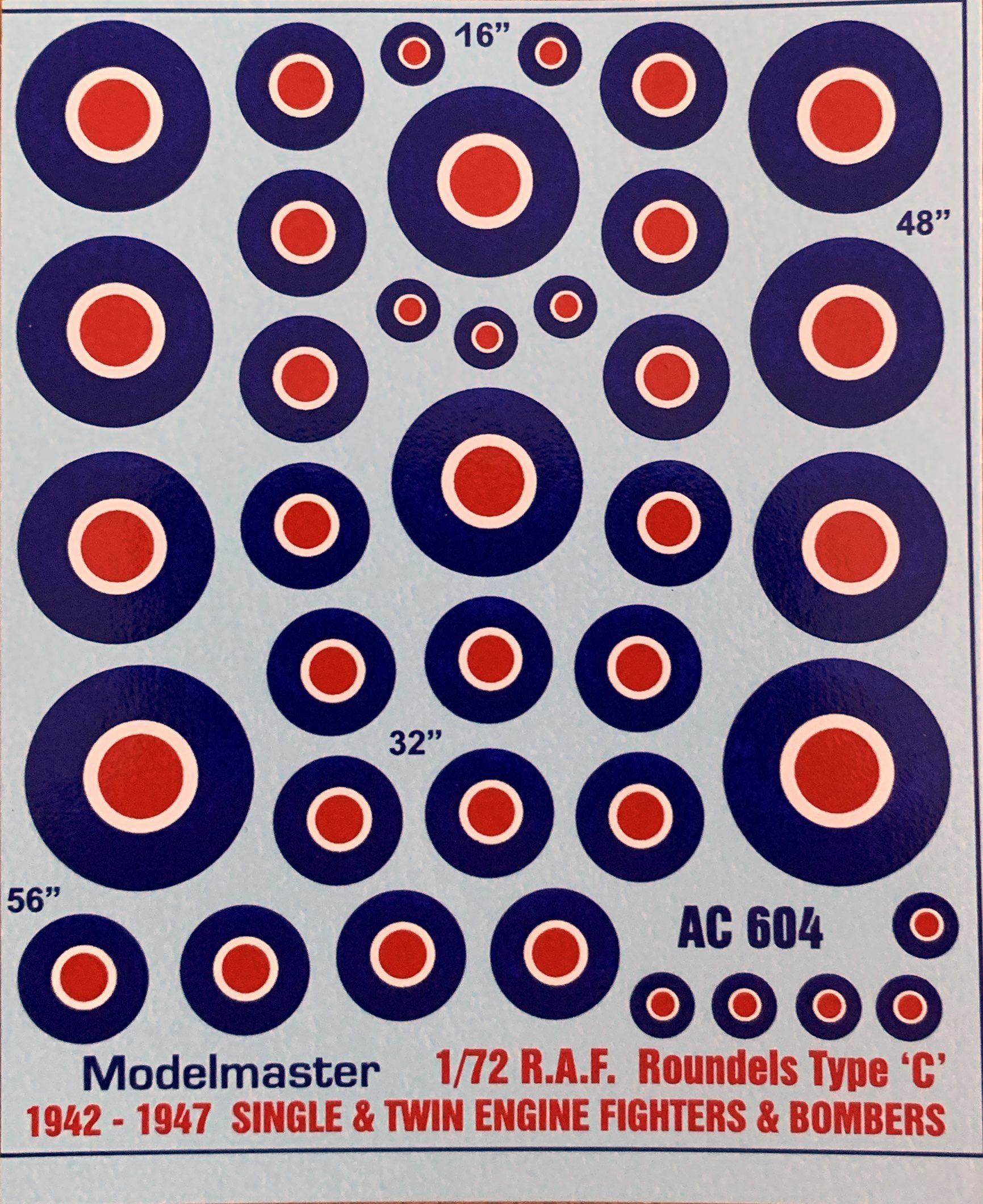 Modelmaster Decals Modelmaster Decals - AC604 RAF Roundels Type 'C' 1942 - 1947 – Malcs Models