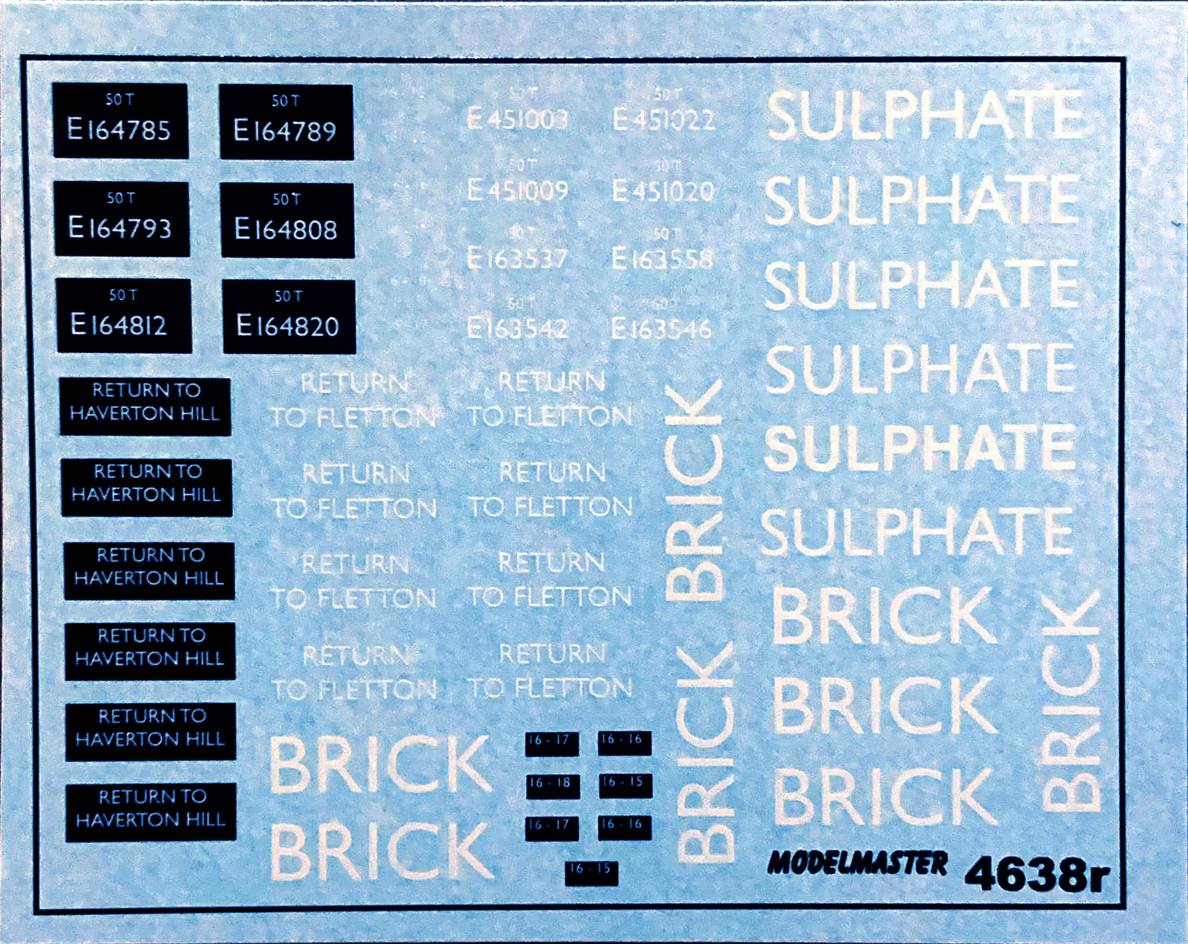 Modelmaster Decals Modelmaster Decals - MM4638 (OO Gauge) Ex LNER Bogie Brick 7 Sulphate ...