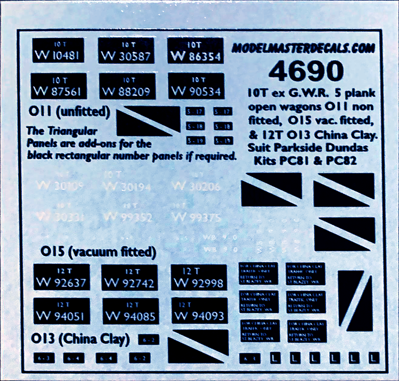Modelmaster Decals Modelmaster Decals - MM4690 (OO Gauge) Ex GWR 10t & 12t Open Wagons, i ...