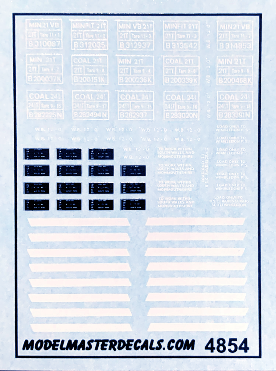 Modelmaster Decals - MM4854 (OO Gauge) 24.5t & 12t Mineral Wagons unfi ...