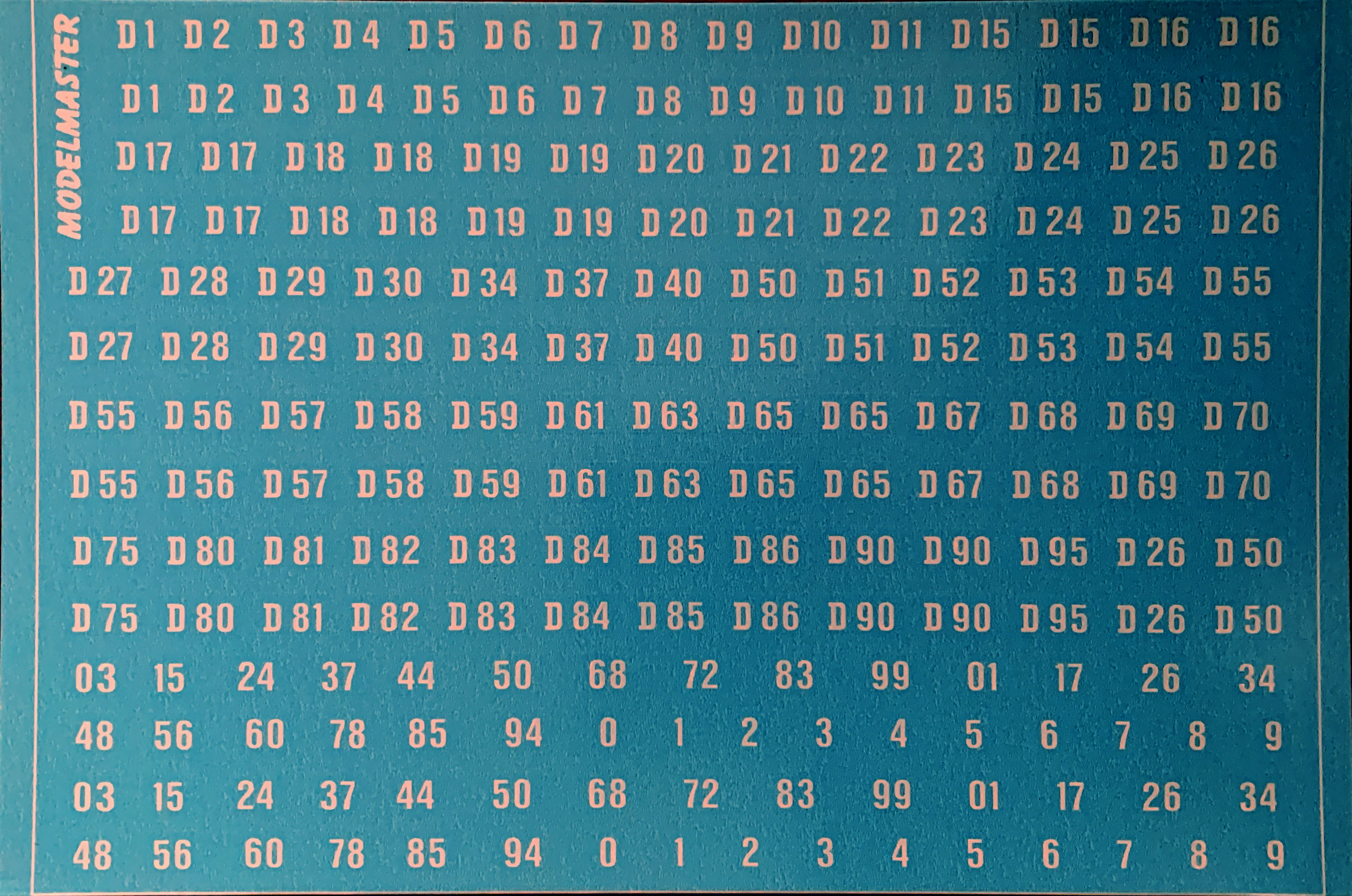 Modelmaster Decals - MM7021 (O Gauge) Diesel Locomotive Numbers Pre 19 ...