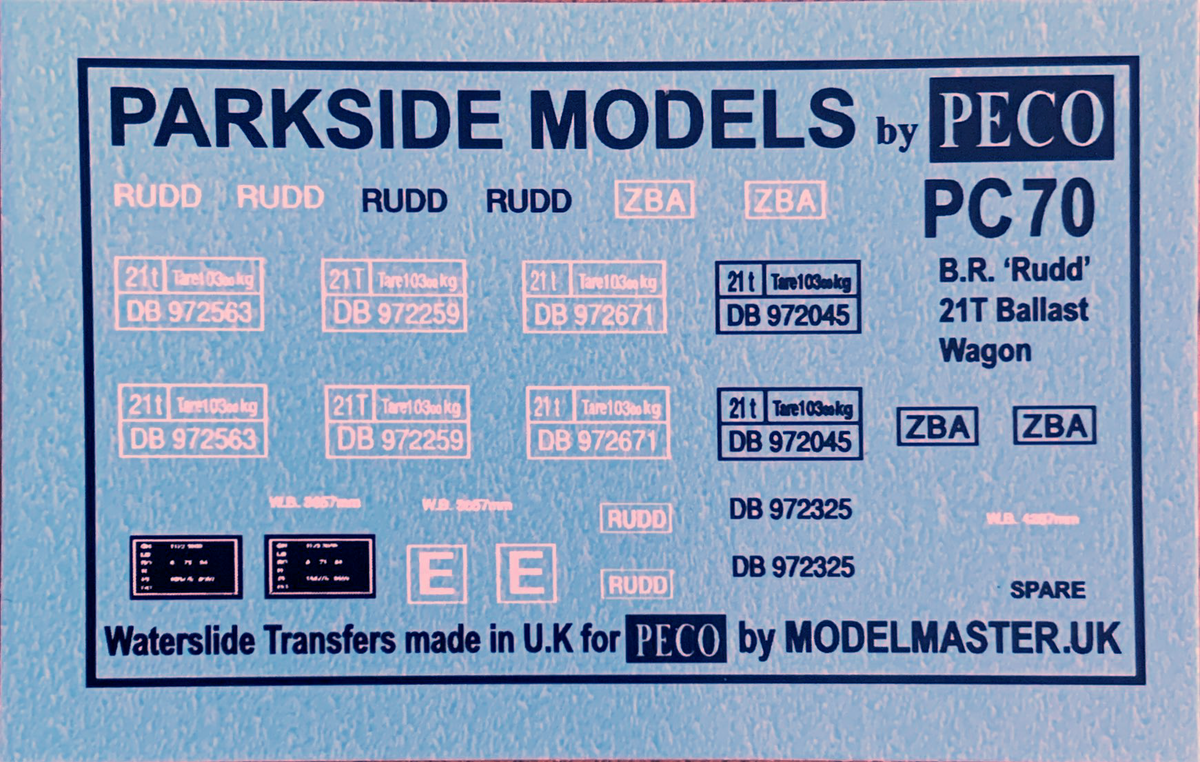 Modelmaster Decals - MMPC70 OO Gauge Decals for Peco Parkside 4mm Scal ...